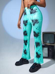 SHEIN ICON Pantalones acampanados con estampado de corazón - Multicolor - Ver 3