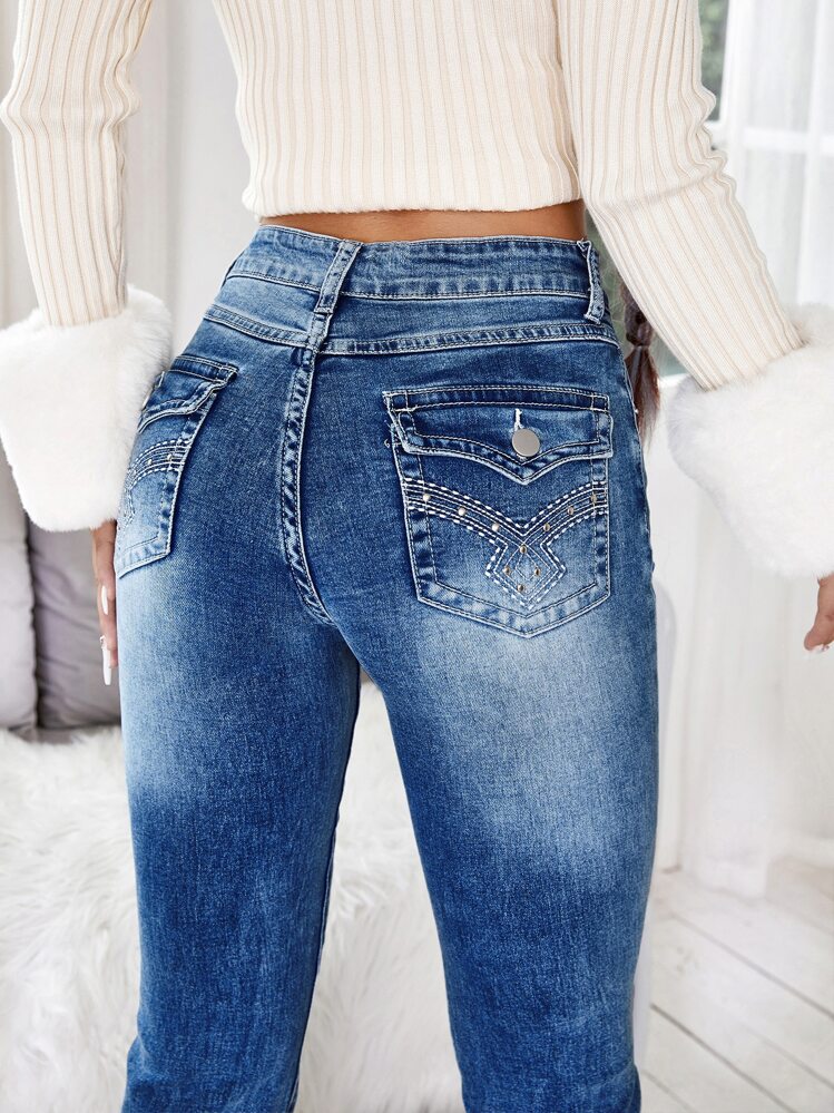 SHEIN EZwear 高腰靴型牛仔褲 - 中等水洗藍 - 查看 2