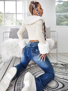 SHEIN EZwear Jeans de talle alto de pierna bootcut - Azul lavado medio - Ver 3