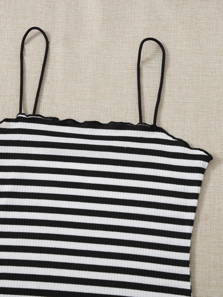 SHEIN EZwear Striped Print Cami Dress,Tea Party Dress,Summer Dresses For Women - Black and White - View 5