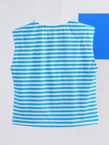 Junhan Top tank con tigre & con estampado floral de rayas - Azul y blanco - Ver 2