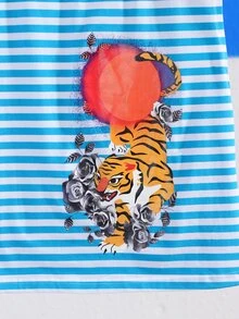 Junhan Top tank con tigre & con estampado floral de rayas - Azul y blanco - Ver 4