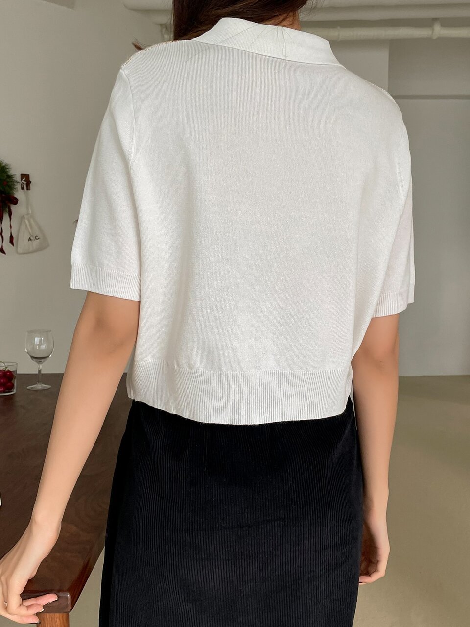 Argyle Pattern Polo Neck Knit Top
