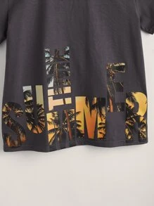 SHEIN Boys Letter & Coconut Tree Print Tee - Dark Grey - View 3