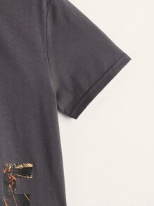 SHEIN Boys Letter & Coconut Tree Print Tee - Dark Grey - View 4
