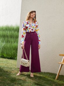 SHEIN VCAY Floral Print Ruched Detail Shirt - Multicolor - View 2