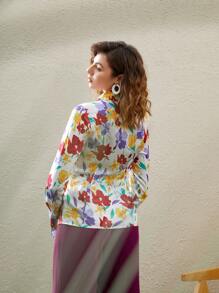 SHEIN VCAY Floral Print Ruched Detail Shirt - Multicolor - View 8