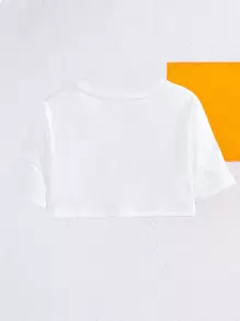 Tay Mills Artist Girlcore 落肩图案短款女式图案 T 恤，适合夏季、棉质、假日、度假、春季、节日、伊比沙岛 - 白色 - 查看 2