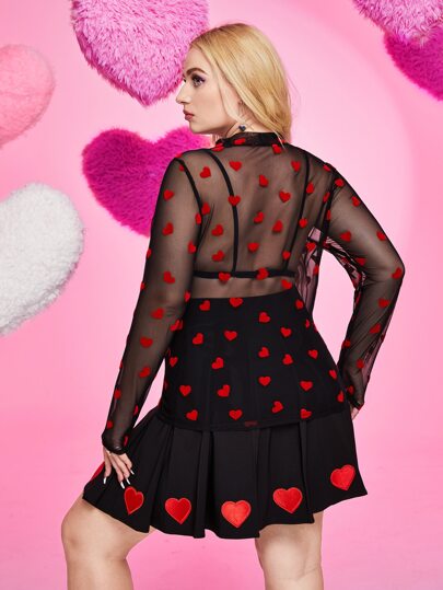 Top à col montant à imprimé cœur en tulle (sans soutien-gorge)