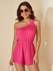 SHEIN 單肩素色連身短褲 - 玫紅色 - 查看 1
