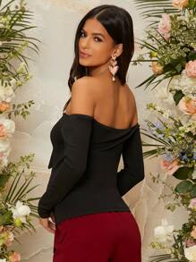 SHEIN Maternity Tie Front Off Shoulder Tee - Black - View 2