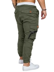 Manfinity Homme Men Patch Detail Flap Pocket Buckle Cargo Trousers - Army Green - View 2