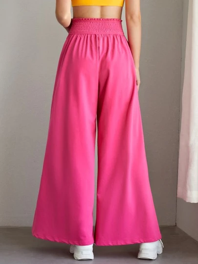 SHEIN シャーリングウエスト ワイドレッグパンツ