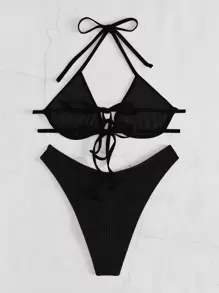 SHEIN Swim Sommer Strand Texturierte Halfter Push-Up High-Cut Bikini ohne Muster