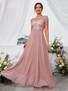Đầm phù dâu bằng chiffon thêu hoa UNITHORSE, đầm sinh nhật, đầm tốt nghiệp, đầm dạ hội, đầm cưới mùa xuân. - Bụi hồng - Xem 2