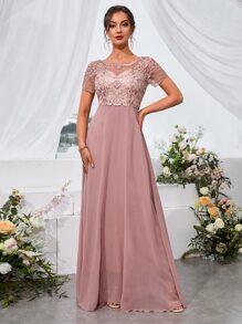 Đầm phù dâu bằng chiffon thêu hoa UNITHORSE, đầm sinh nhật, đầm tốt nghiệp, đầm dạ hội, đầm cưới mùa xuân. - Bụi hồng - Xem 6