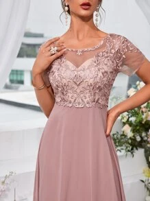 Đầm phù dâu bằng chiffon thêu hoa UNITHORSE, đầm sinh nhật, đầm tốt nghiệp, đầm dạ hội, đầm cưới mùa xuân. - Bụi hồng - Xem 7