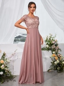 Đầm phù dâu bằng chiffon thêu hoa UNITHORSE, đầm sinh nhật, đầm tốt nghiệp, đầm dạ hội, đầm cưới mùa xuân. - Bụi hồng - Xem 8