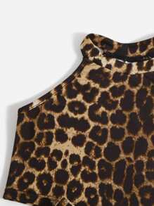 SHEIN Girls Leopard Halter Top & Skirt - Multicolor - View 4