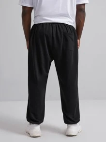 EASEVO Men Cartoon Face Patch Detail Tapered Joggers - Black - View 2