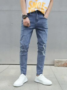 Manfinity Quần Jeans Nam Túi Bị tách Denim mùa giặt màu trơn - Rửa trung bình - Xem 1