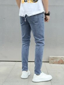 Manfinity Quần Jeans Nam Túi Bị tách Denim mùa giặt màu trơn - Rửa trung bình - Xem 2