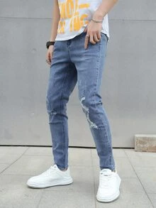 Manfinity Quần Jeans Nam Túi Bị tách Denim mùa giặt màu trơn - Rửa trung bình - Xem 4