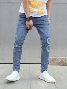 Manfinity Quần Jeans Nam Túi Bị tách Denim mùa giặt màu trơn - Rửa trung bình - Xem 5