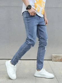 Manfinity Quần Jeans Nam Túi Bị tách Denim mùa giặt màu trơn - Rửa trung bình - Xem 6