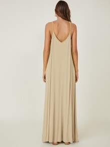 SHEIN BASICS Vestido de tirantes con bolsillo lateral unicolor - Albaricoque - Ver 2