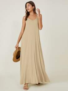 SHEIN BASICS Vestido de tirantes con bolsillo lateral unicolor - Albaricoque - Ver 3