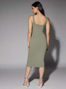 Silquee Low Back Solid Tank Dress,Tea Party Dress,Summer Dresses For Women - Army Green - View 2