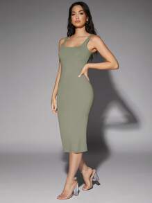 Silquee Low Back Solid Tank Dress,Tea Party Dress,Summer Dresses For Women - Army Green - View 3