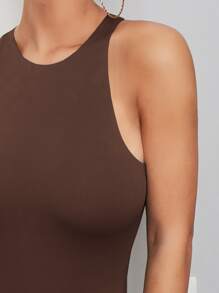 SHEIN BAE Solid Tank Bodysuit - Coffee Brown - View 5