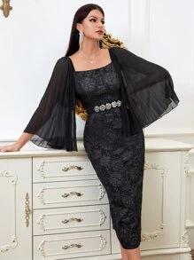 Modelyn 派對後系帶 拉鍊純色女士連衣裙 - 黑色 - 查看 3