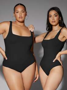 Silquee 1pc Square Neck Solid Bodysuit