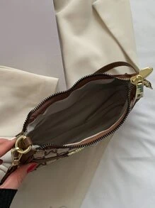 金屬愛心裝飾滿版字母圖案法棍包 - 咖啡棕 - 查看 3