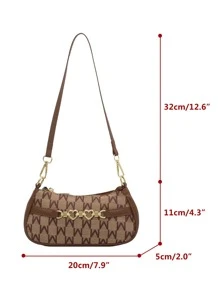 金屬愛心裝飾滿版字母圖案法棍包 - 咖啡棕 - 查看 4