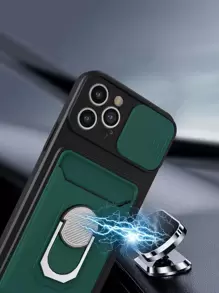 Ốp điện thoại chống rơi mới có dây đeo cổ tay, giá đỡ nhẫn, khe cắm thẻ, chức năng từ tính, thế hệ thứ 2, tương thích với Apple và Samsung - Màu xanh lá cây đậm - Xem 2