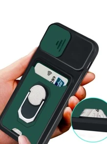 Ốp điện thoại chống rơi mới có dây đeo cổ tay, giá đỡ nhẫn, khe cắm thẻ, chức năng từ tính, thế hệ thứ 2, tương thích với Apple và Samsung - Màu xanh lá cây đậm - Xem 3