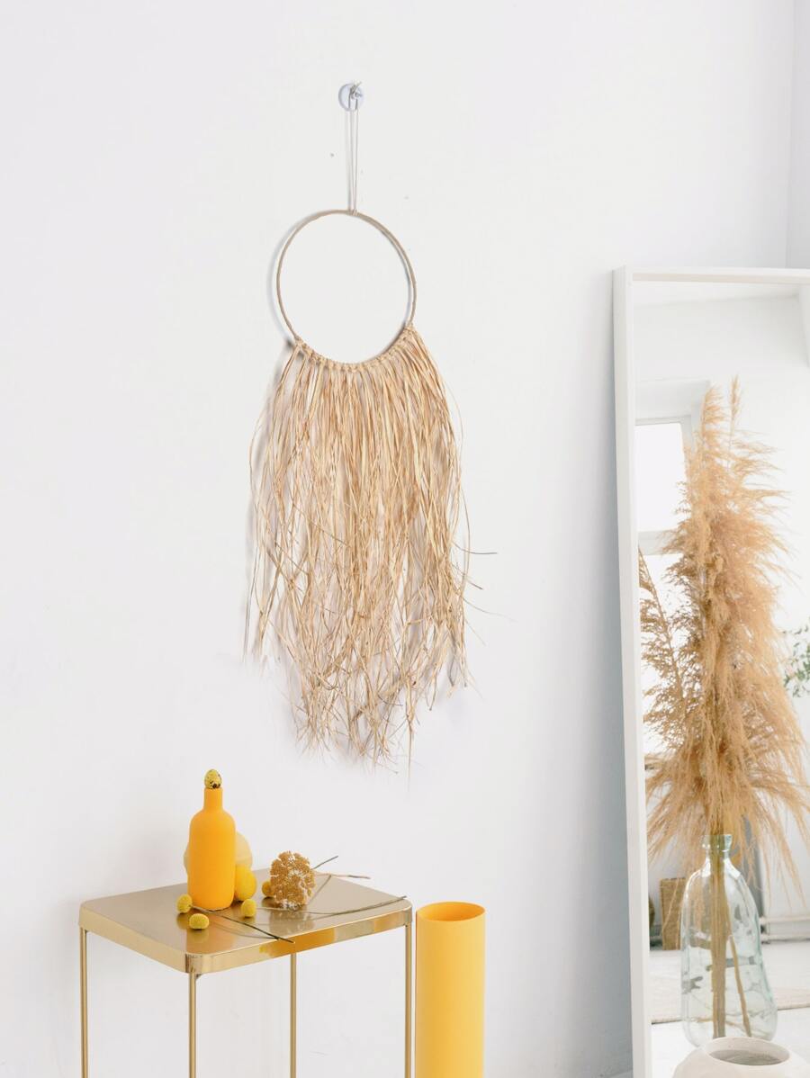 1pc Raffia Ring Wall Hanging - Khaki - View 1