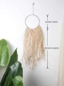 1pc Raffia Ring Wall Hanging - Khaki - View 3