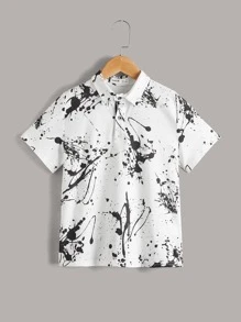 Shein Boys Splash Ink Print Button Half Placket Polo Shirt Shein Eur