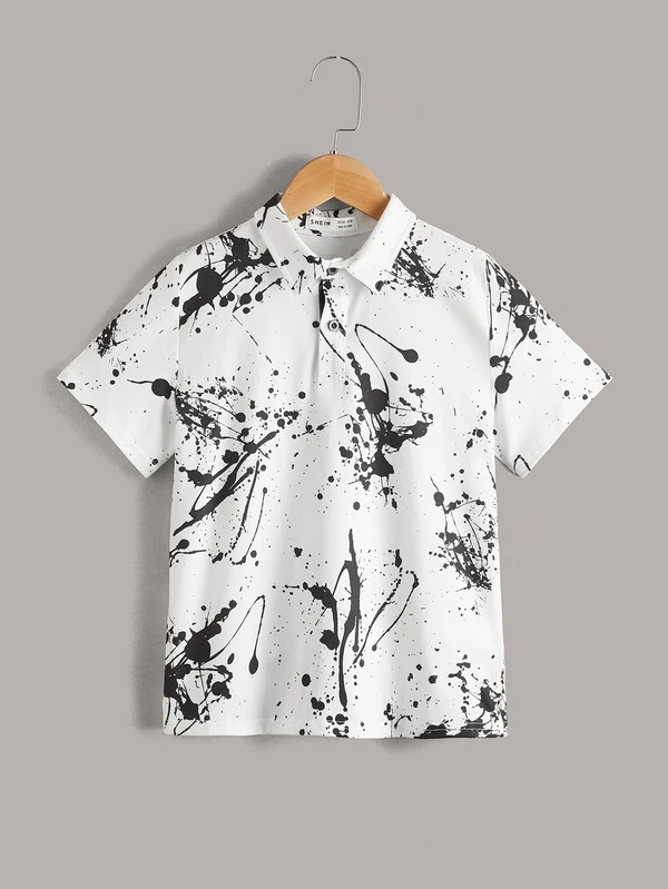 Shein Boys Splash Ink Print Button Half Placket Polo Shirt Shein Usa