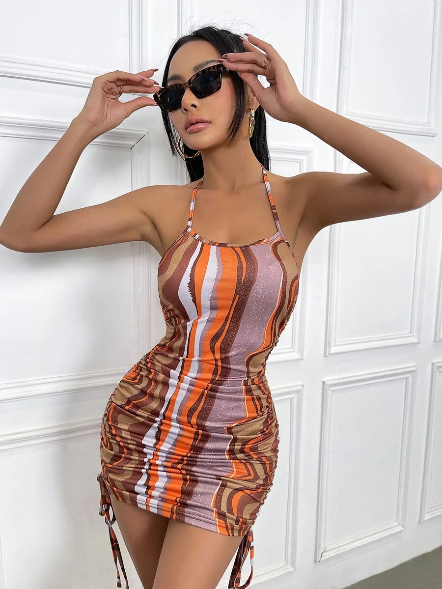 Đầm Lộ Lưng Dây kéo Xù Đồ họa Gợi cảm - Nhiều màu - Xem 1