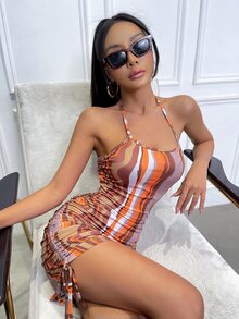 Đầm Lộ Lưng Dây kéo Xù Đồ họa Gợi cảm - Nhiều màu - Xem 3