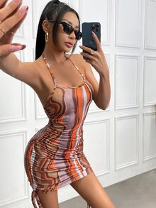 Đầm Lộ Lưng Dây kéo Xù Đồ họa Gợi cảm - Nhiều màu - Xem 5