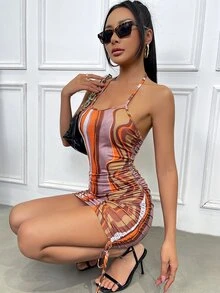 Đầm Lộ Lưng Dây kéo Xù Đồ họa Gợi cảm - Nhiều màu - Xem 6