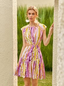 SHEIN VCAY Vestido de tie dye con abertura bajo con fruncido - Multicolor - Ver 2