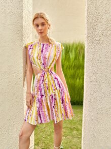 SHEIN VCAY Vestido de tie dye con abertura bajo con fruncido - Multicolor - Ver 7